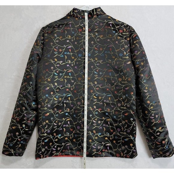 Robert Louis Lined Black Metallic Floral Silk Blend Open Front Jacket Size M/L - Picture 10 of 16